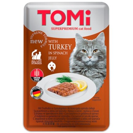 TOMi Turkey In Spinach Jelly ТОМІ ІНДИЧКА В ШПИНАТНОМУ ЖЕЛЕ консерви для котів, вологий корм, пауч 100г 0,1 кг