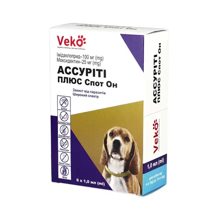 VEKO Ассуріті Плюс Спот Он для собак 4-10 кг (6 х 1,0 мл; пак)