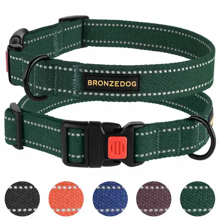 Нашийник для собак Bronzedog Сotton рефлекторний бавовняний брезент зелений XL: додаткове фото 6