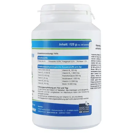 Вітаміни Canina Cat-Vitamin Tabs для котів, вітамінний комплекс, 125 г (250 табл): додаткове фото 2
