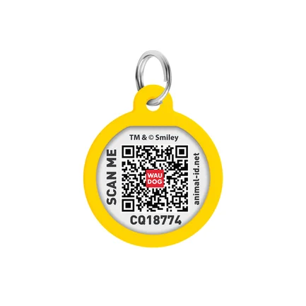 Адресник для собак і котів металевий WAUDOG Smart ID з QR паспортом, малюнок "Смайли на чорному", коло, Д 25 мм: додаткове фото 3