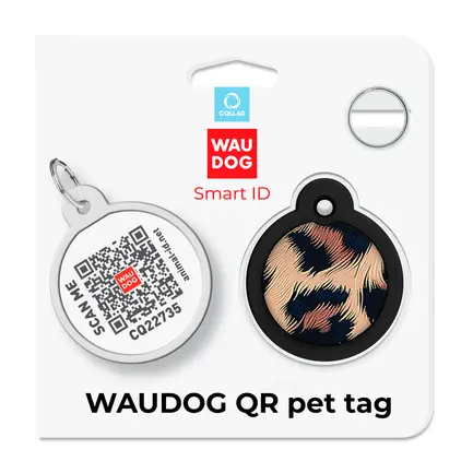 Адресник для собак і котів металевий WAUDOG Smart ID з QR паспортом, малюнок "Леопард", коло, Д 30 мм: додаткове фото 5