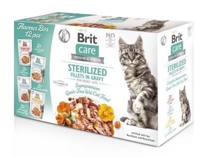 Корм вологий для стерилізованих котів Brit Care Flavour box Sterilized філе в соусі, набір паучів 12 х 85 г