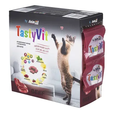 AnimAll TastyVit вітамінізовані ласощі з яловичиною для котів, ціна за 1 шт
