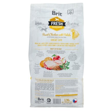 Сухий корм Brit Fresh для дорослих собак всіх порід, з куркою та картоплею, 12 кг — Фото 2