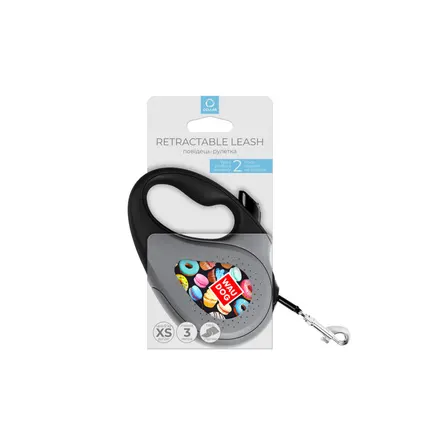 Повідець-рулетка для собак WAUDOG R-leash, малюнок "Пончики", XS, до 12 кг, 3 м, світловідбиваюча стрічка чорний: додаткове фото 4