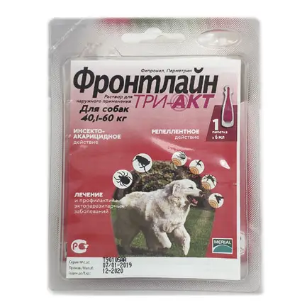 Краплі Boehringer Ingelheim Frontline TRI-AKT XL 40-60 кг проти бліх, кліщів, комарів, москітів, мух для собак, монопіпетка