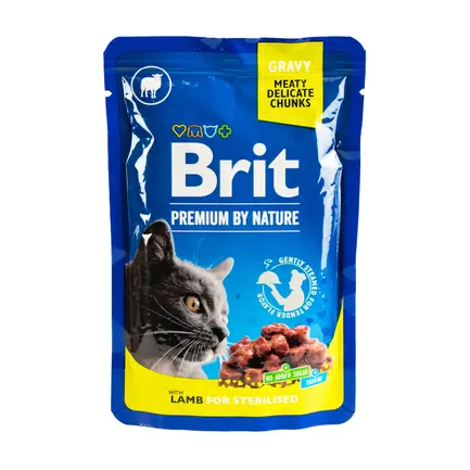 Вологий корм Brit Premium Cat pouch для стерилізованих котів, ягнятина, 100 г — Фото 3