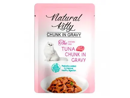 Natural Kitty Chunk in Gravy Chiken and Tuna Повноцінний вологий корм для котів у вигляді шматочків курки та тунця в соусі, 85 г