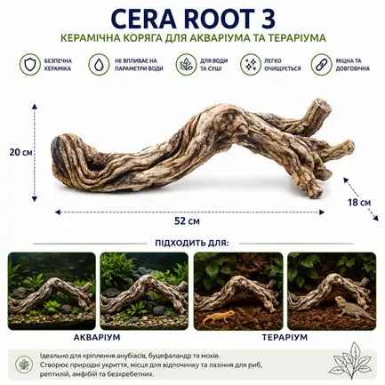 Декорація Hobby Cera Root 3 52×18×20 см - керамічна коряга для акваріума та тераріума (37822): додаткове фото 2