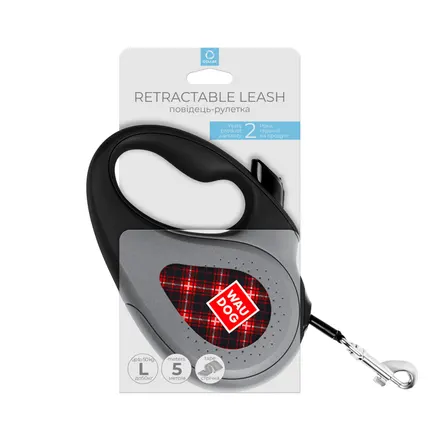 Повідець-рулетка для собак WAUDOG R-leash, малюнок "Шотландка", L, до 50 кг, 5 м, світловідбиваюча стрічка чорний: додаткове фото 4