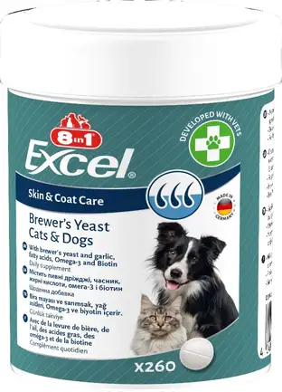 Вітаміни 8in1 Excel Brewers Yeast для собак та котів, пивні дріжджі з часником, для шкіри та шерсті, 260 шт: додаткове фото 4
