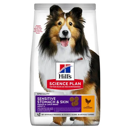 Hill’s Science Plan Adult Sensitive Stomach&amp;Skin Medium Breed Сухий корм при чутливому шлунку та шкірі для дорослих собак середніх порід, з куркою, 14 кг