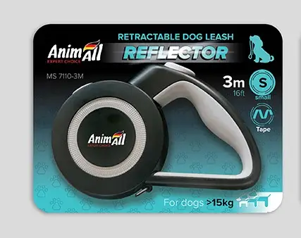 Повідець-рулетка AnimAll Reflector для собак вагою до 15 кг, 3 м, сіро-чорна