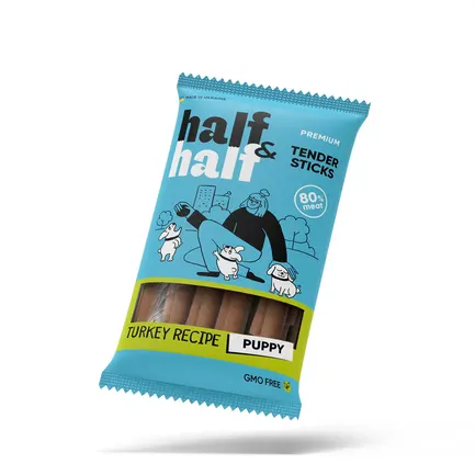 Ласощі для цуценят Half&Half у формі м'ясних паличок з індичкою, 100 г