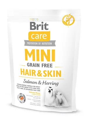 Сухий корм Brit Care GF Mini Hair & Skin для собак мініатюрних порід, для шкіри та шерсті, з лососем та оселедцем, 400 г