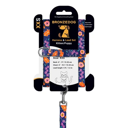 Шлея з повідцем для Котів та Дрібних Собак BronzeDog Urban Квіти Синя XS: додаткове фото 3