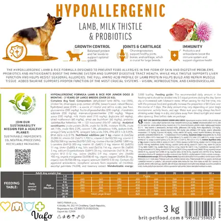 Сухий корм Brit Care Dog Hypoallergenic Junior Large Breed для молодих собак великих порід, гіпоалергенний з ягням, 3 кг: додаткове фото 7
