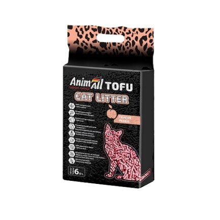 Соєвий наповнювач AnimAll Tofu Peach з ароматом персика, для котів, 6 літрів (2,6 кг)