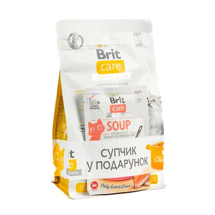 НАБІР Корм сухий Brit Care GF Haircare Healthy and Shiny Coat д/котів д/догляду за шерстю лосось і курка 400 г + суп 75 г