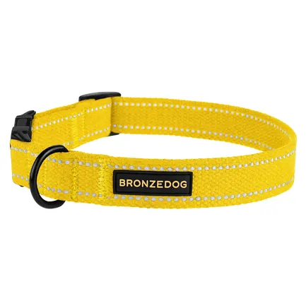 Нашийник для собак Bronzedog Сotton рефлекторний бавовняний брезент з металевою пряжкою жовтий M: додаткове фото 3