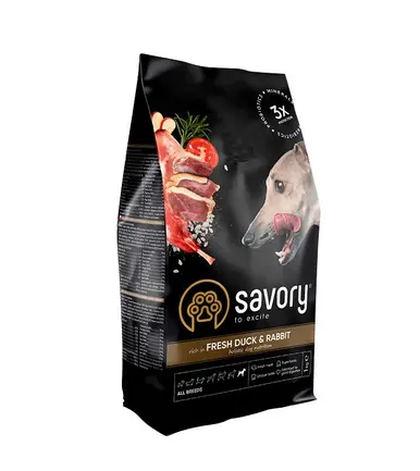 Сухий корм Savory для собак усіх порід, зі свіжою качкою й кроликом, 1 кг