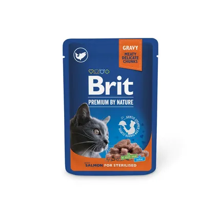 Вологий корм Brit Premium Cat pouch для стерилізованих котів, лосось, 100 г