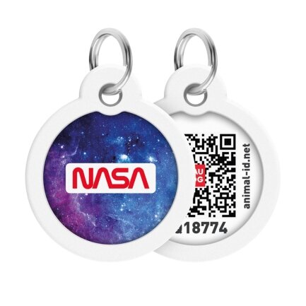 Адресник для собак і котів металевий WAUDOG Smart ID з QR паспортом, малюнок &quot;NASA21&quot;, коло, Д 30 мм