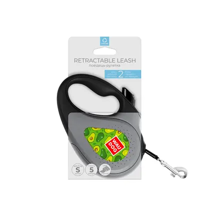 Повідець-рулетка для собак WAUDOG R-leash, малюнок "Авокадо", S, до 15 кг, 5 м, світловідбиваюча стрічка чорний: додаткове фото 3