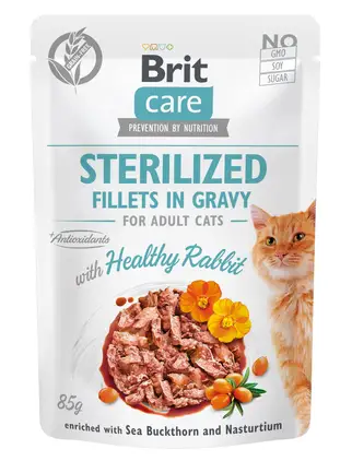 Вологий корм Brit Care Cat Pouch для стерилізованих котів, філе в соусі, кролик, 85 г