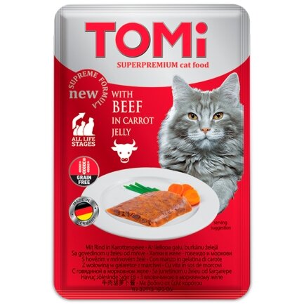 TOMi Beef in Carrot Jelly ТОМІ ЯЛОВИЧИНА В МОРКВЯНОМУ ЖЕЛЕ консерви для котів, вологий корм, пауч 100г 0,1 кг