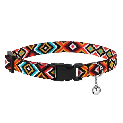 Нашийник для Котів BronzeDog Urban Гуцульський Нейлоновий з Пластиковою Пряжкою та Дзвіночком Помаранчевий XS: додаткове фото 2