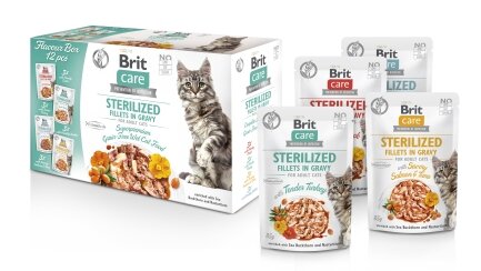 Корм вологий для стерилізованих котів Brit Care Flavour box Sterilized філе в соусі, набір паучів 12 х 85 г — Фото 2