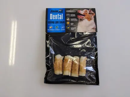 Ласощі AnimAll Dental трубочка рулетик з м'ясом курки, 5-6 см, для собак, 4 шт,