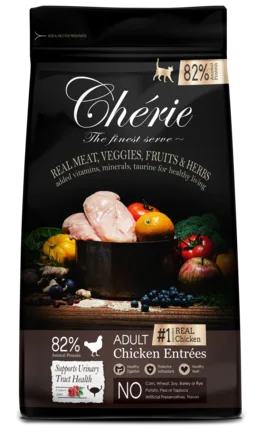 Cherie Dry Food Healthy Urinary Tract- Adult Chicken Entrees, Повнораціонний сухий корм для дорослих котів з куркою. Підтримка здоров'я сечовивідних шляхів. 400г