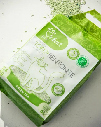 VELVET PAW TOFU Наповнювач для котячих туалетів з бентонітом та екстрактом зеленого чаю, гранули 1,5 мм, 6 л/2,6 кг: додаткове фото 4