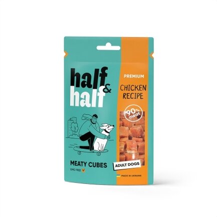 Ласощі для собак Half&amp;Half у формі м&#039;ясних кубиків з куркою, 100 г