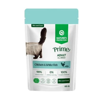 Nature's Protection Prime Adult Cats Skin&Coat Chicken and White Fish Вологий корм для котів для догляду за шкірою та шерстю з куркою і білою рибою, 85 г