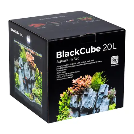 Акваріумний набір BlackCube 20 літрів, з чорною задньою стінкою, 27х27х27 см, скло 4 мм: додаткове фото 2