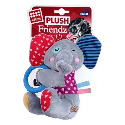 Іграшка для Собак Gigwi Plush Friendz Слоненя з пискавкою та кільцем M — Фото 1