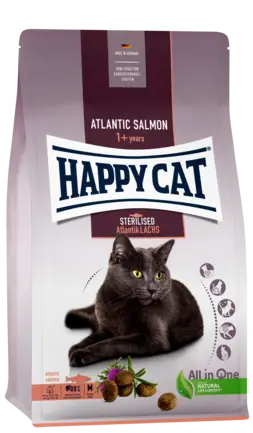 Сухий корм Happy Cat Sterilised Atlantik Lachs для дорослих стерилізованих котів зі смаком лосося, 1,3 кг, 70579