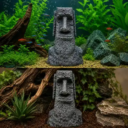 Декорація Hobby Moai Ora 12,5×11,5×17,5 см (41716) - статуя Моаї з укриттям для акваріума і тераріуму: додаткове фото 3