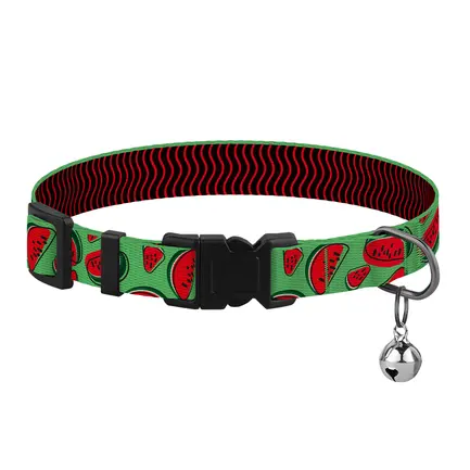Нашийник для Котів BronzeDog Urban Fruits Нейлоновий з Пластиковою Пряжкою та Дзвіночком Кавун XS: додаткове фото 2