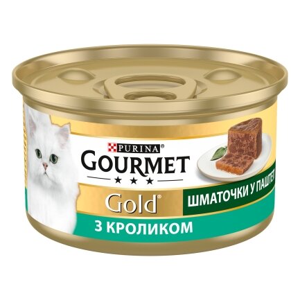 Вологий корм GOURMET Gold для дорослих котів шматочки у паштеті з кроликом 85 г — Фото 1