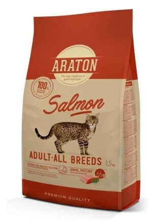 Повноцінний сухий корм з лососем для дорослих котів ARATON SALMON Adult All Breeds 1,5кг