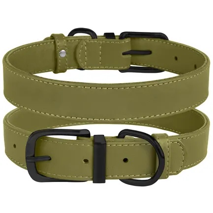 Нашийник для Собак Шкіряний BronzeDog Premium з Металевою Фурнітурою Оливковий 2XL: додаткове фото 2