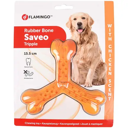 Flamingo Rubber Flexo Saveo Triple Bone Chicken ФЛАМІНГО САВЕО ПОТРІЙНА КІСТКА жувальна іграшка для собак, смак курки 15,5х14 см