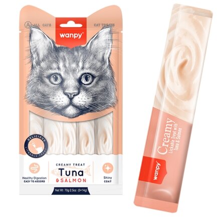 Wanpy Creamy Lickable Treats Tuna &amp; Salmon ВАНПІ ТУНЕЦЬ З ЛОСОСЕМ рідкі ласощі для котів 0,07 кг