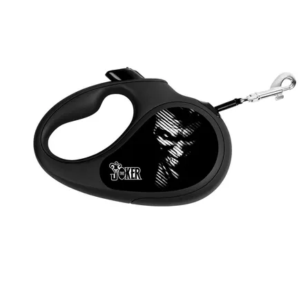 Повідець-рулетка для собак WAUDOG R-leash, малюнок "Джокер Чорний", S, до 15 кг, 5 м, світловідбиваюча стрічка чорний