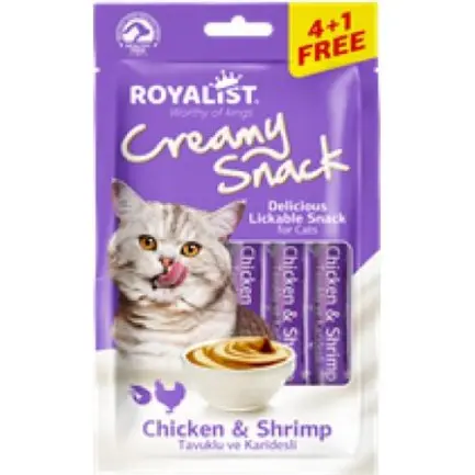 Кремові Ласощі Royalist Chicken & Shrimp з курятиною та креветками для дорослих котів 75г (5 x 15г)